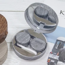Imitatie Houtnerf Ronde Contact Lens Geval Met Spiegel Opbergdoos Lens Container Gift Leuke Eye Contacten Case