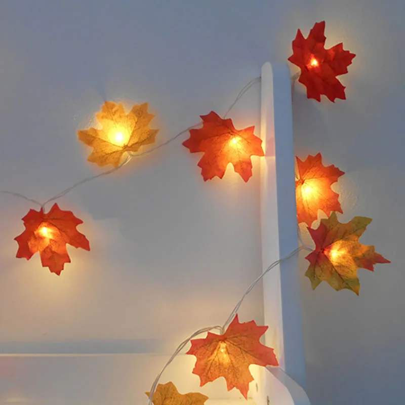 1-10M LED Lighted Fall Autumn Pumpkin Maple Leaves Thanksgiving Decor Handmade Decoration Home Halloween Hanging Light