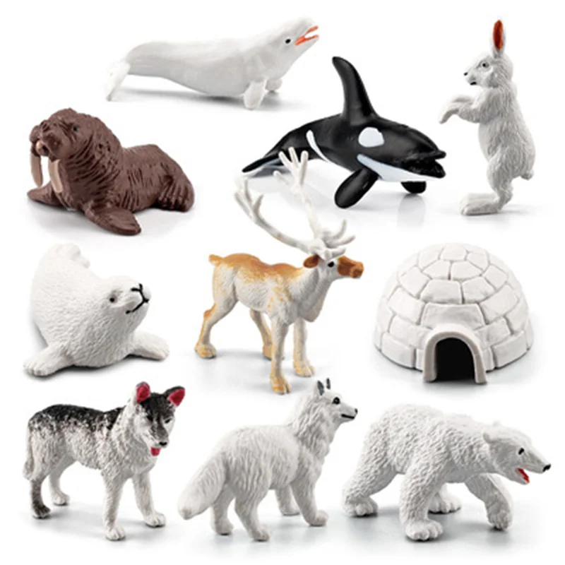 

10Pcs Mini Simulation Polar Bear Beluga Bunny Seals Polars Bear Reindeer Arctic Animal Set Figure Toy Model Decoration Toy Gift