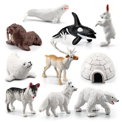 Mini oso Polar de simulación de Beluga, conejo, sellos, polares, Reno, Animal ártico, figuras de juguete, modelo de decoración, regalo, 10 piezas