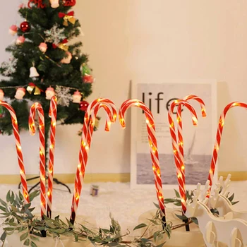 

Yard Lawn Candy Christmas Lights Indoor Party Outdoor Pathway With Stakes Led Wedding Cane Lamp Plug-In PVC Gift Home Decor