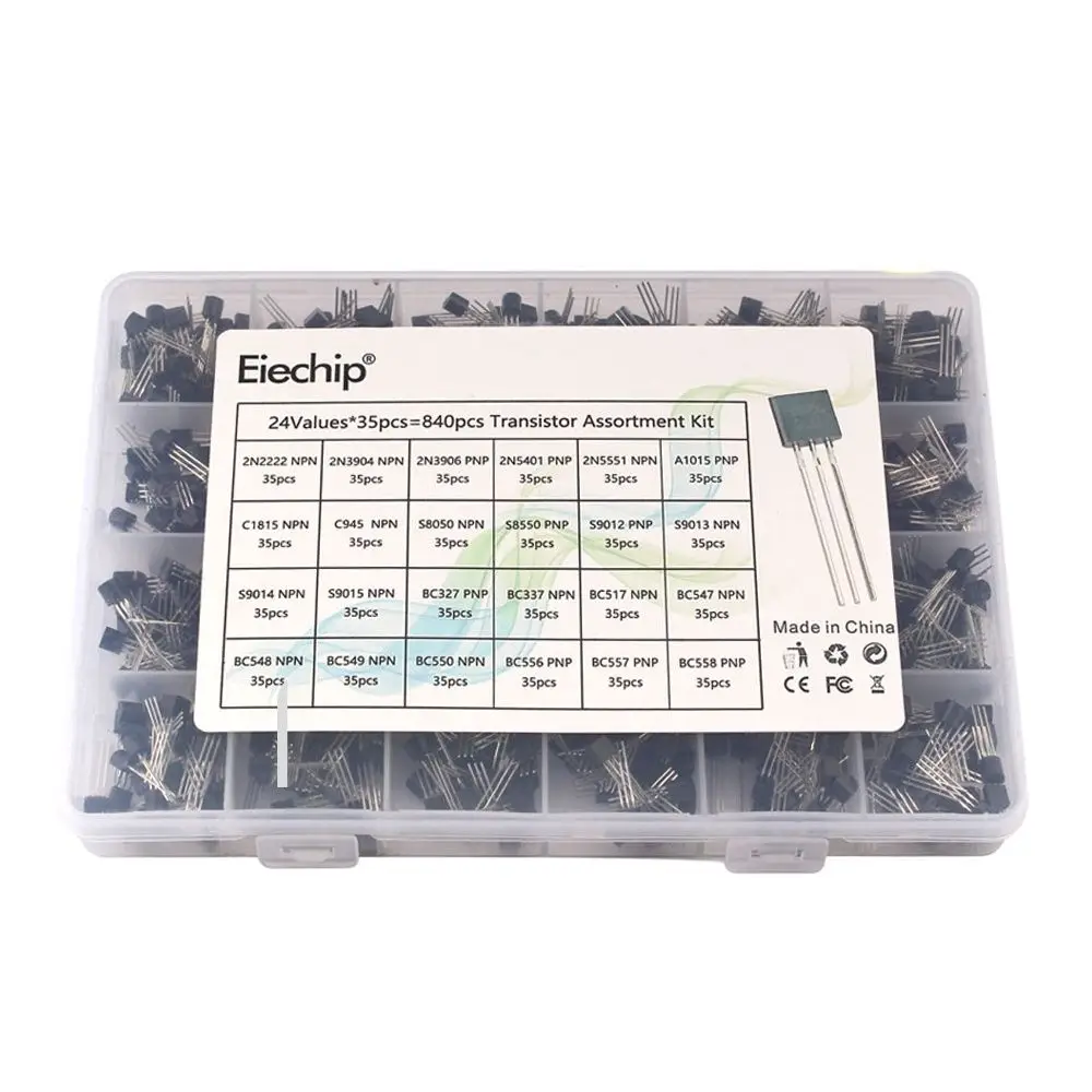 840pcs/set 24Values TO-92 Transistor BC547 BC327 BC337 2N2222 3904 3906 C945 PNP/NPN transistors set electronics assortment Kit
