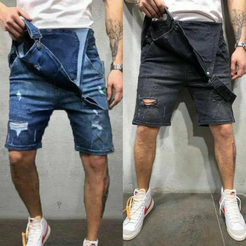 Mens Casual Denim Jeans Overalls Jumpsuit Dungarees Cargo Work Shorts Playsuit men jeans denim pants denim shorts summer jeans shorts
