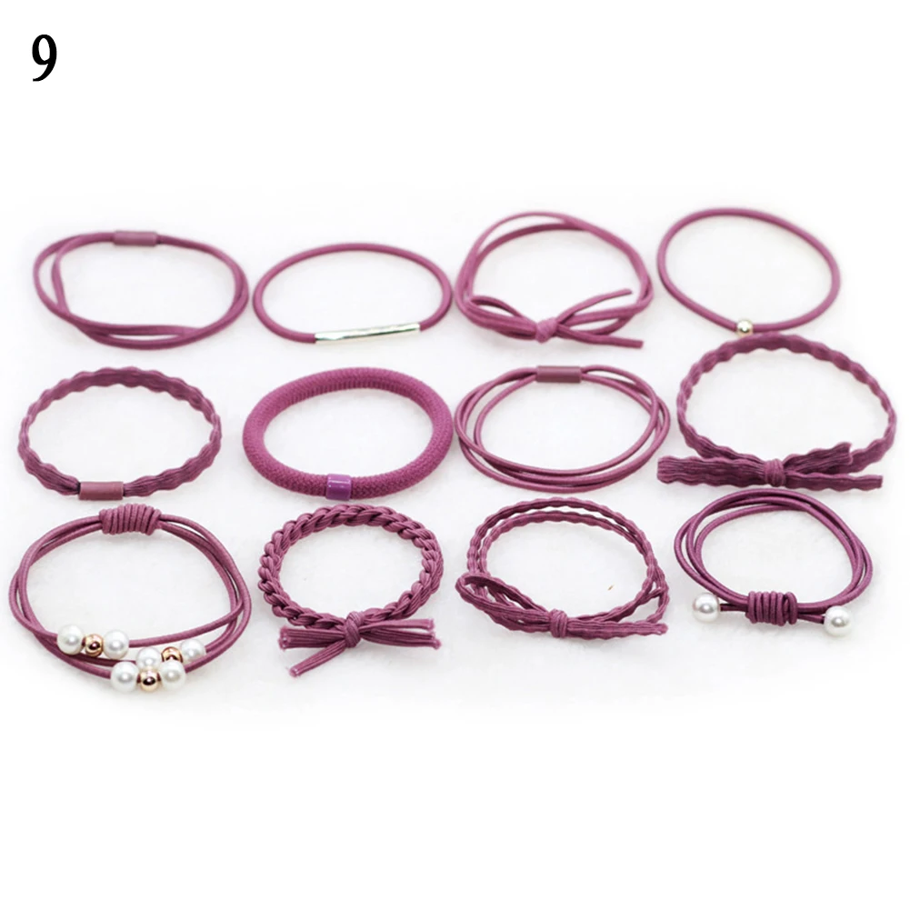 12Ps/Set Elastic Hair Bands For Hair Tie Blue Pink Women Girls Korean Flower Pearl Hair Bands Ponytail Holder Hair Accessories big hair clips Hair Accessories