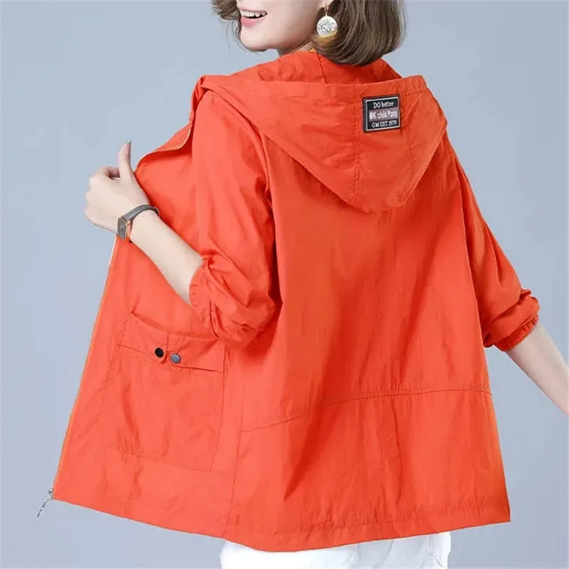 Women's Jacket 2022 New Summer Thin Coat Casual Windbreaker Female Sun Protection Jacket Basic Zipper Coat Tops 5XL - 3