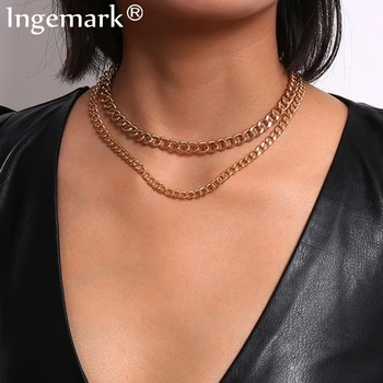 

Ingemark Vintage Cuban Thick Choker Necklace Steampunk Men Rock Gothic Twist Snake Lock Chunky Chain Necklace for Women Jewelry
