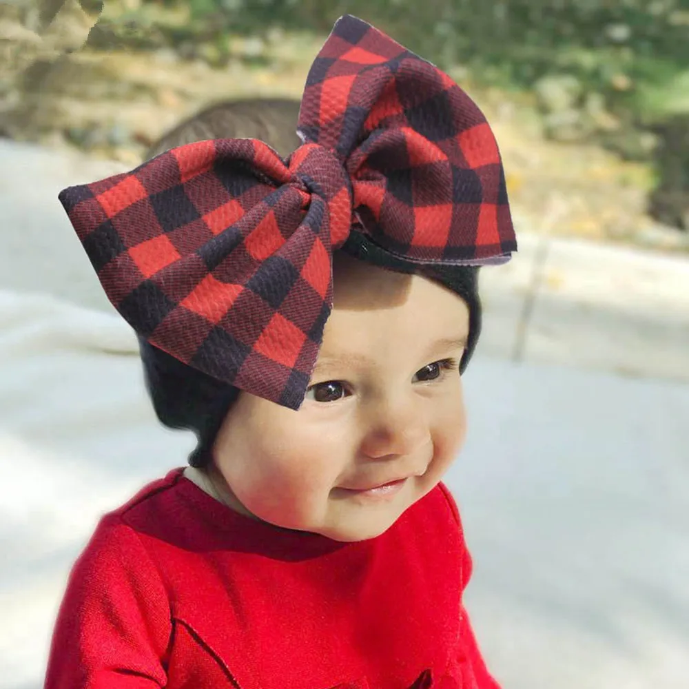7-Christmas-Plaid-Large-Knot-Hair-Bows-Headband-Girls-Sunflower-Winter-Big-Bow-Hair-Bands-Turban_副本