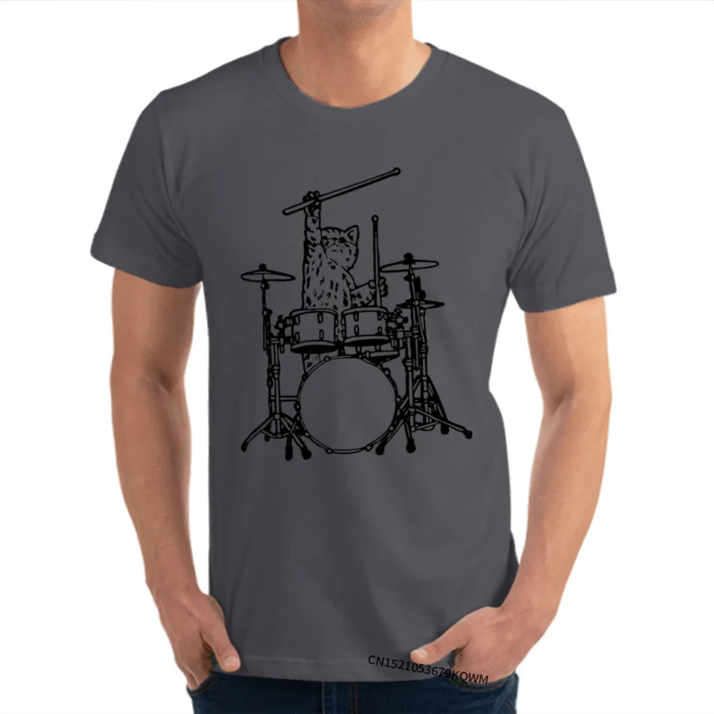 2018 Popular Men T-shirts Round Neck Short Sleeve Cotton Fabric Normal Tops Shirts Summer T-shirts Wholesale In My Head My Cat Always Play Drums T Shirt Fu carbon