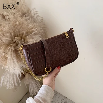 

[BXX] Crocodile Pattern Leather Crossbody Bags For Women 2020 Spring Fashion Shoulder Messenger Bag Female Chain Handbags HL615