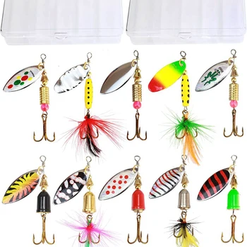 

10Pc Sequined Bait Fishing Bait with Feather Patch Lure Luya Hard Bait Rotating Sequin Set
