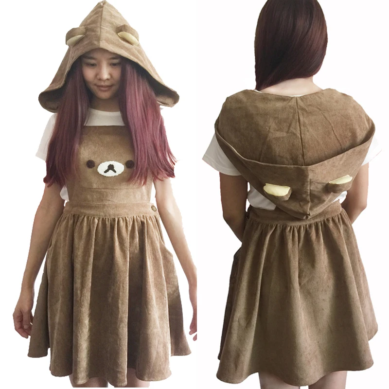 Cute Rilakkuma San-X Kawaii Gaun Jumpsuit Beruang Bordir Lolita Keseluruhan Rok &amp Hat Dress Women Girl |