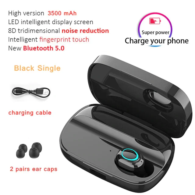 black single S11 TWS, беспроводные наушники с Bluetooth 5,0, наушники с шумоподавлением, наушники с громкой связью, игровая гарнитура, 3500 внешний аккумулятор, светодиодный дисплей - Цвет: black single