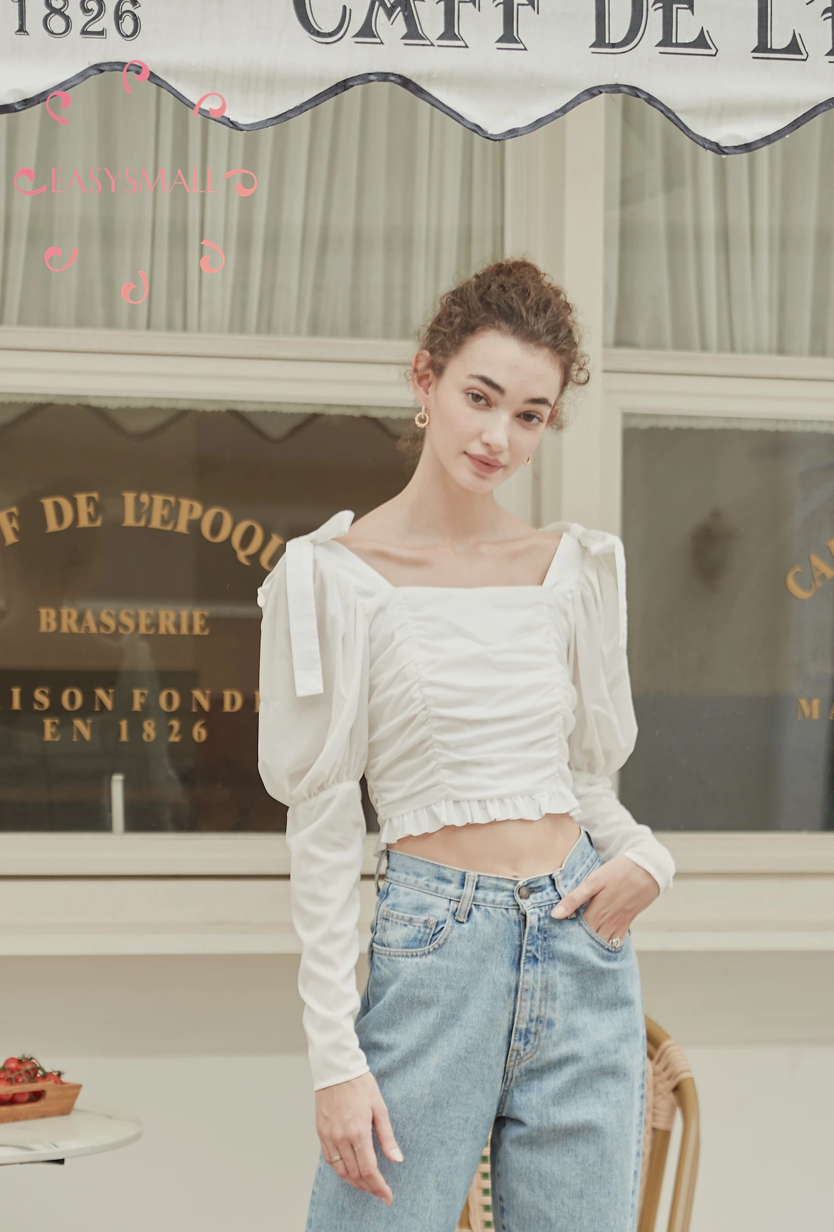 EASYSMALL for love lemons женское весеннее платье с квадратным воротником, Высококачественная уличная одежда с высокой талией, Длинные Блузки с пышными рукавами