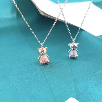 

Original 925 Sterling Silver Pendant Necklace Lady Shiny Sweet Cute Bear Clavicle Chain Birthday Party Lovely Gift Fine Jewelry