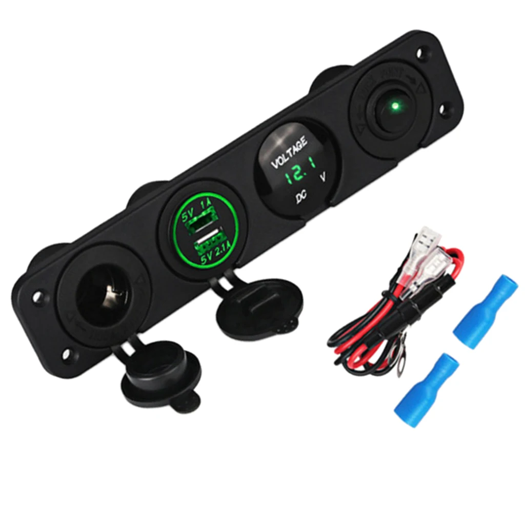 2.1 /1Amps Dual USB Rocker Style Fast Charger with Integrated Voltmeter, Green Backlit Led