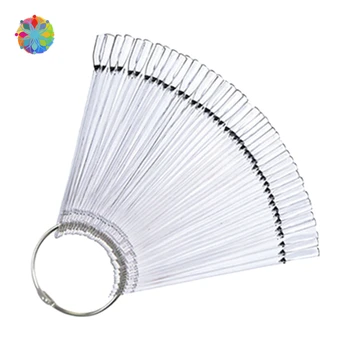 

50 PCS/SET Color Card False Nail Tips Fan Transparent White Fake Nail Tips Nail Art Practice Display Design Tools