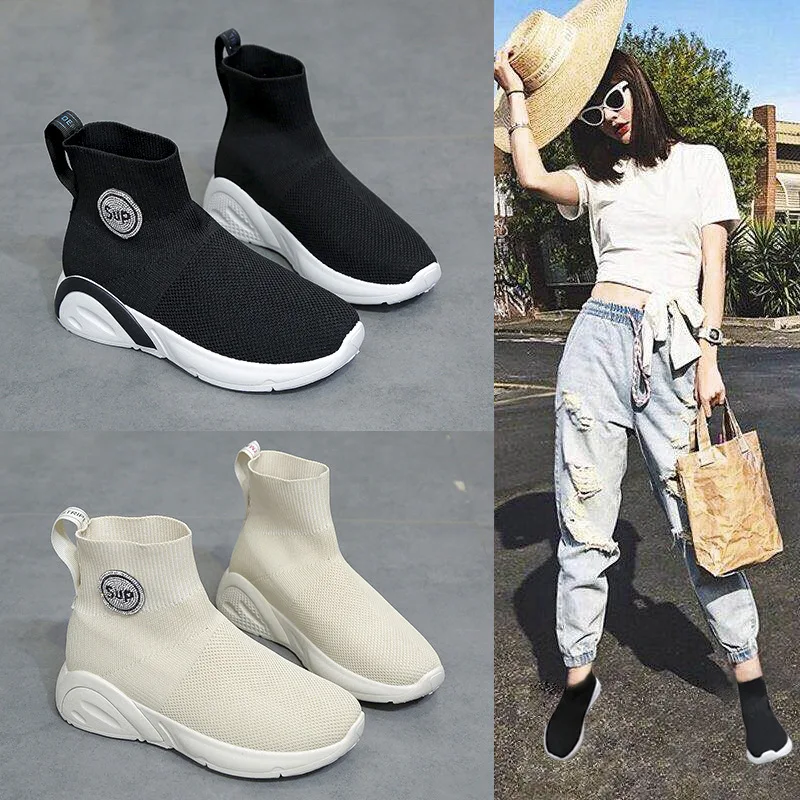 

INS Super Fire wa zi xie Hight-top Athletic Shoes Women's 2019 Spring New Style Online Celebrity Korean-style Elasticity Ulzzang