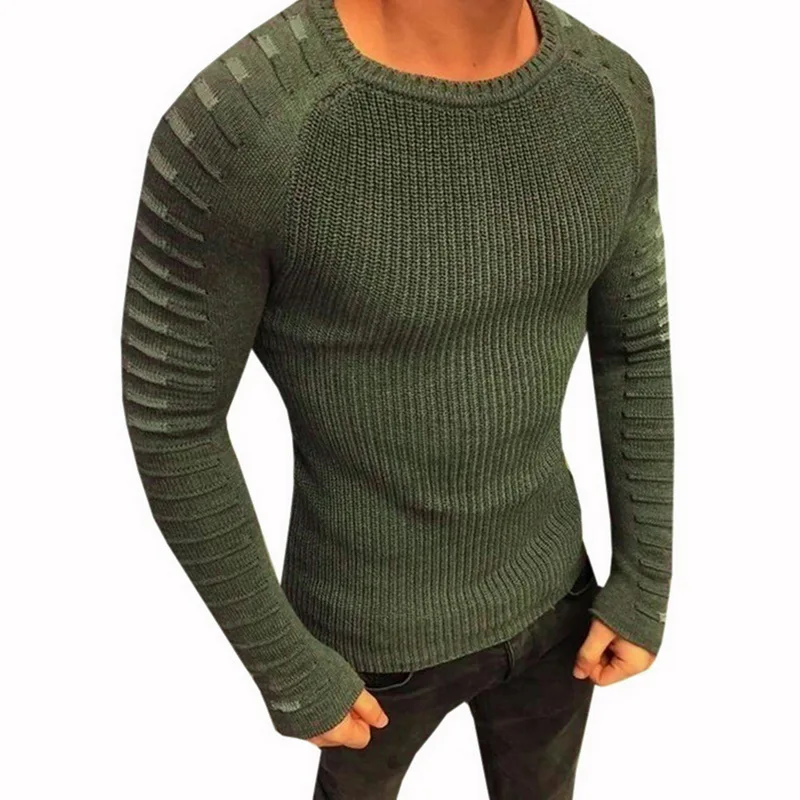 

HEFLASHOR Sweater Men 2019 New Arrival Casual Pullover Autumn Round Neck Patchwork Quality Knitted Brand Male Sweaters Plus Size