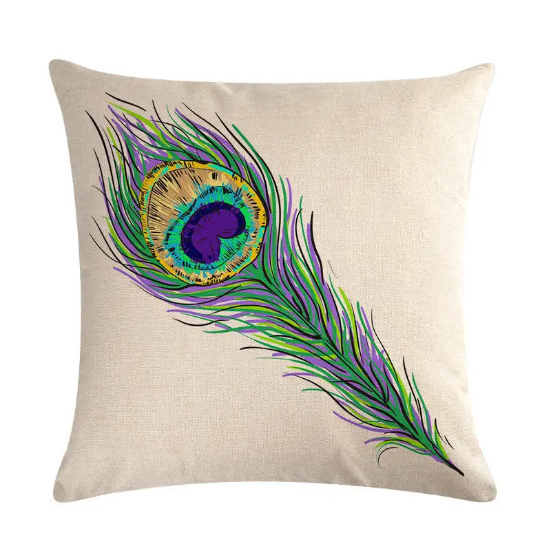 С принтом павлиньи перья Животный принт декоративная подушка чехол с льняной