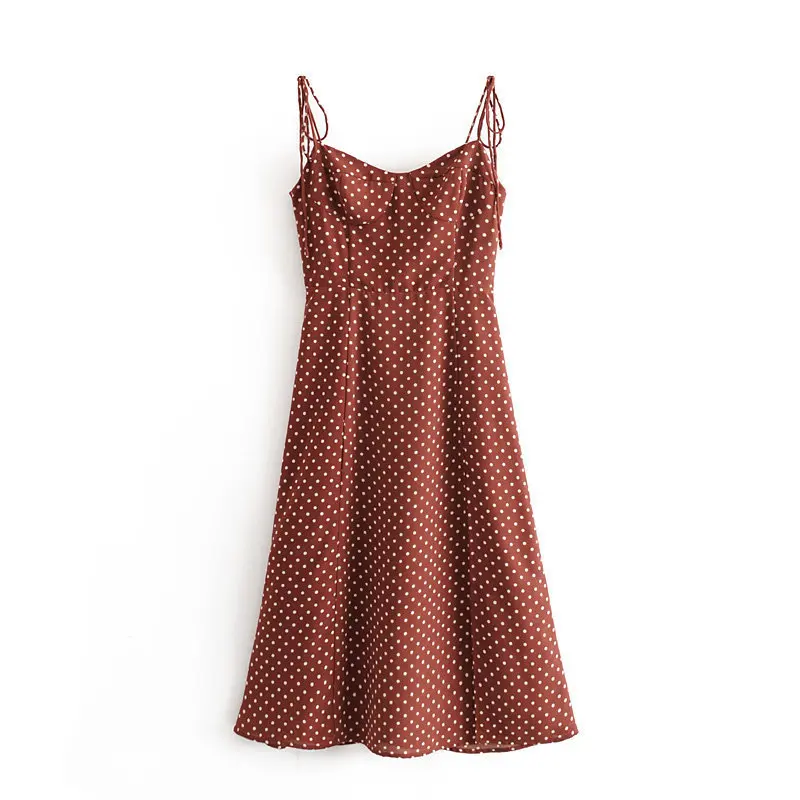 

WOMEN'S Dress 2020 Summer French Retro Polka Dot High-waisted Sexy Side Slit Hem Lace-up Strapped Dress