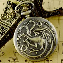 Винтажные бронзовые карманные часы Дом Таргариен кварцевые карманные часы ретро для мужчин и женщин кулон Дракон Ожерелье Ювелирные изделия Подарки