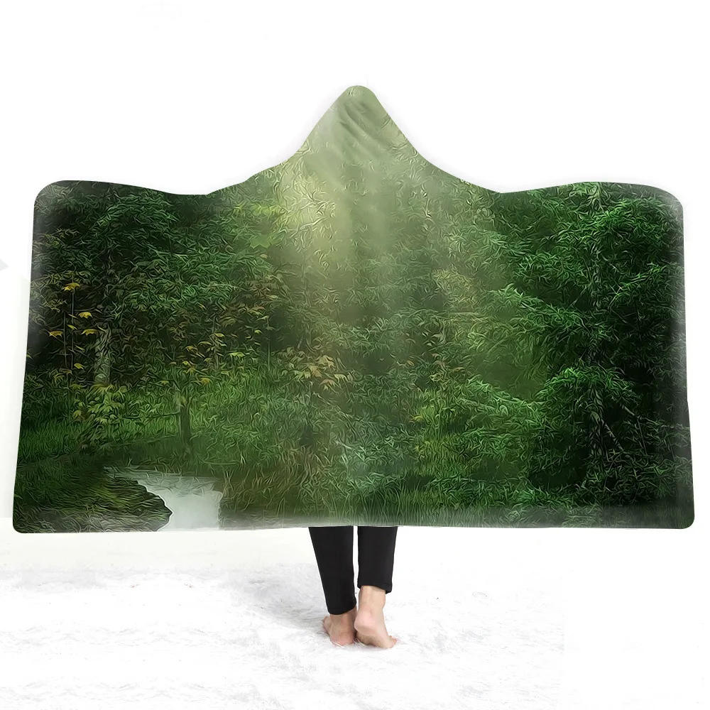 Psychedelic лес с капюшоном одеяло для взрослых детей с 3D принтом мягкое плюшевое одеяло портативный плед для дома путешествия пикника - Цвет: color25