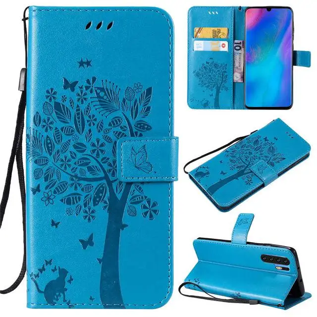 Для huawei P30 P20 Pro Lite P10 P9 P8 Lite чехол роскошный Флип кожаный бумажник чехол для mate 20X20 10 Pro Lite 9 8 Funda - Цвет: Blue-Tree