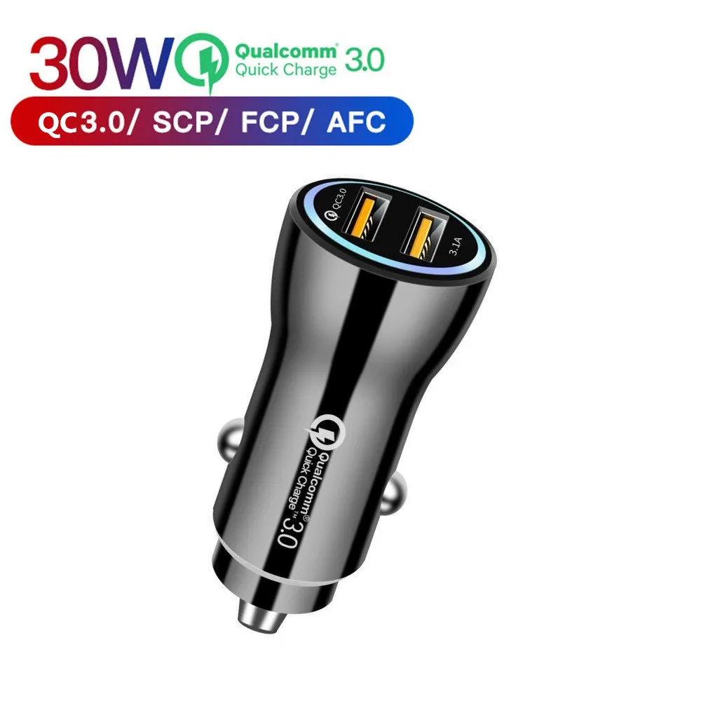 USB Автомобильное зарядное устройство двойной быстрой зарядки QC3.0 автомобильное быстрое зарядное устройство для xiaomi OPPO VIVO samsung note 10 oneplus зарядное устройство