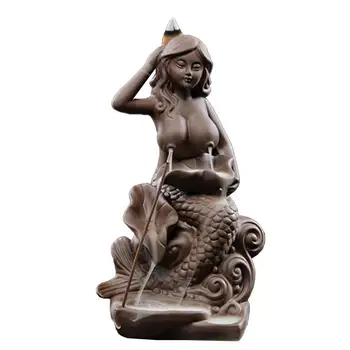 

Incense Burner 18*10*9CM Tea Ceremony Retro Joss Stick Holder Incense Censer Fish Girl Purple Sand Meditation Sleep Aid Bedroom