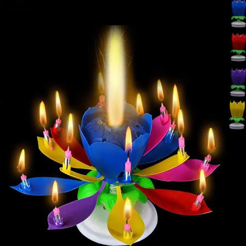Музыкальный торт на день рождения свечи Мода цветок лотоса фестиваль декоративные музыкальные Вечерние