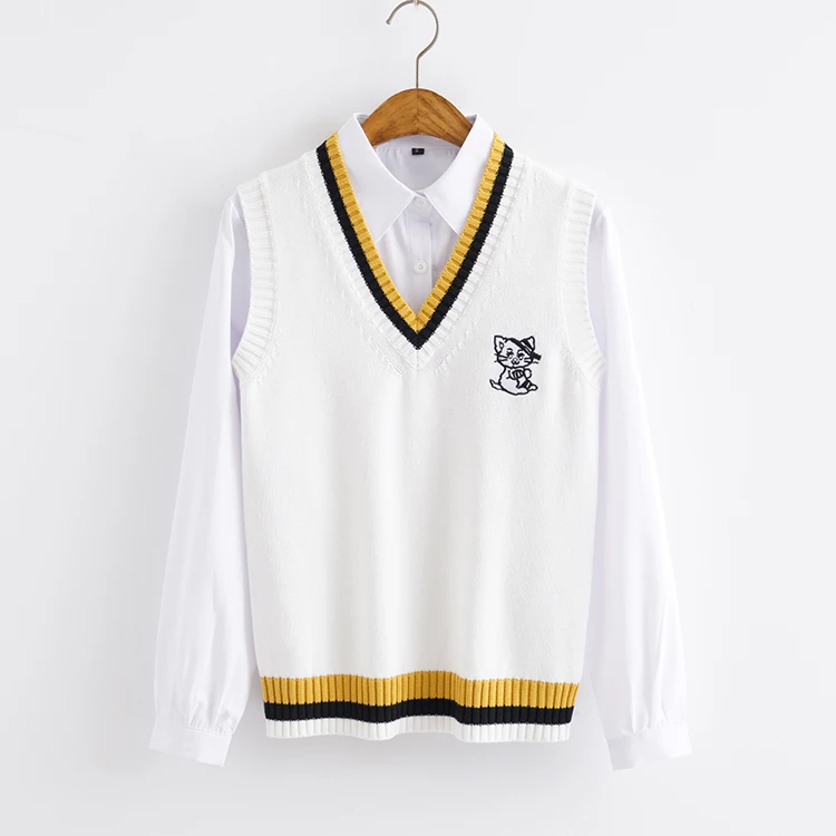 

Straight pullover knit vest Autumn And Winter Yellow black strip sweater vest