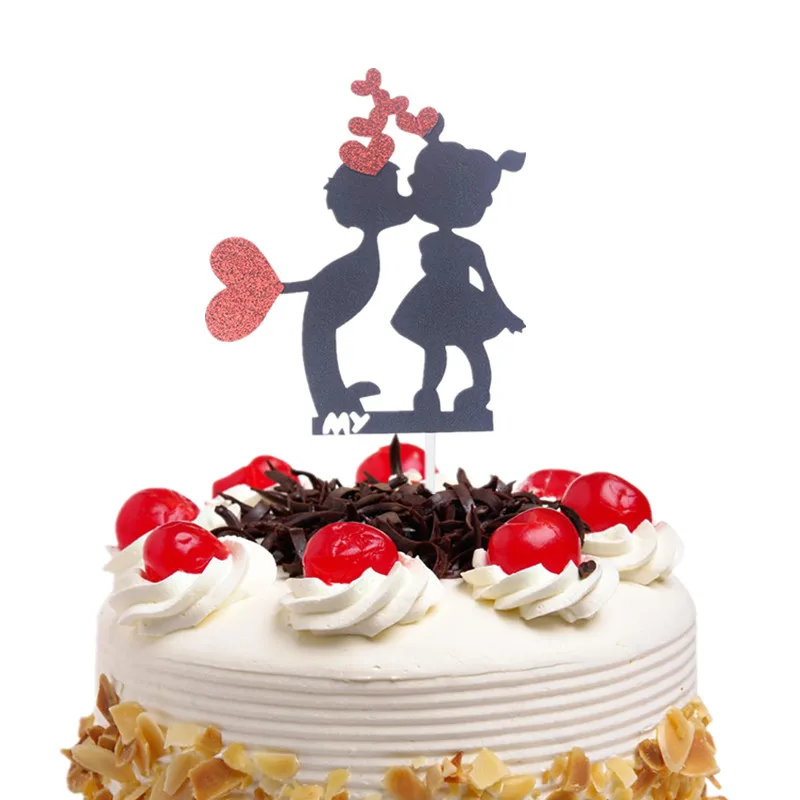 Heart cake topper Happy Birthday Cupcake Cake Toppers Kids Boy Girl Kiss Gift Wedding Baby Shower Party Baking DIY Xmas Decor