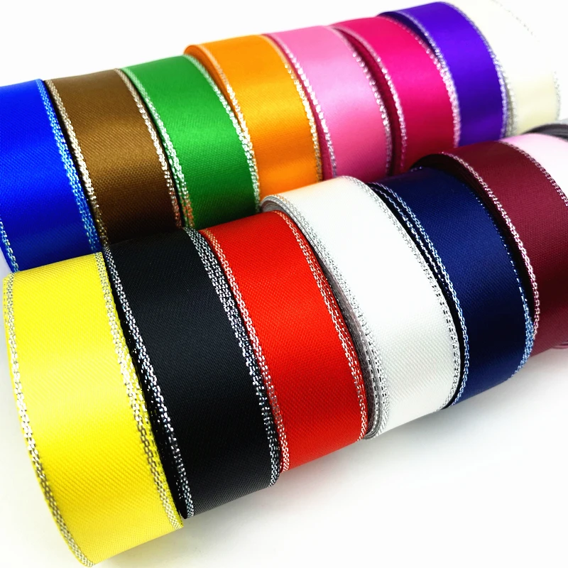 16mm High Quality Silver Metallic Edge Satin Ribbon Polyester For Flower Gift Packing Wedding Decoration DIY 5 yds/lot | Дом и сад