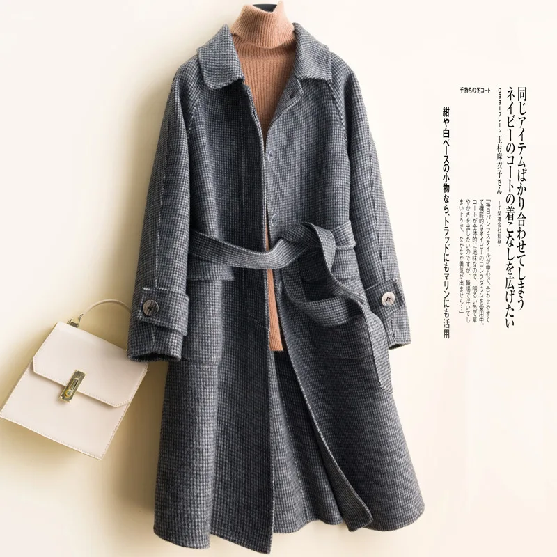 Зимнее женское пальто, высококачественное модное шерстяное пальто, новое одноцветное свободное шерстяное пальто в клетку, шерстяное пальто, женская куртка
