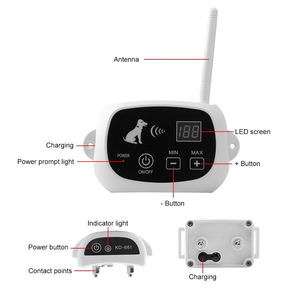Беспроводная дистанционная система ограждения для собак электронное устройство-ограждение для домашних животных водонепроницаемый электрический ошейник для дрессировки собак шок 0-100 уровней KD-661