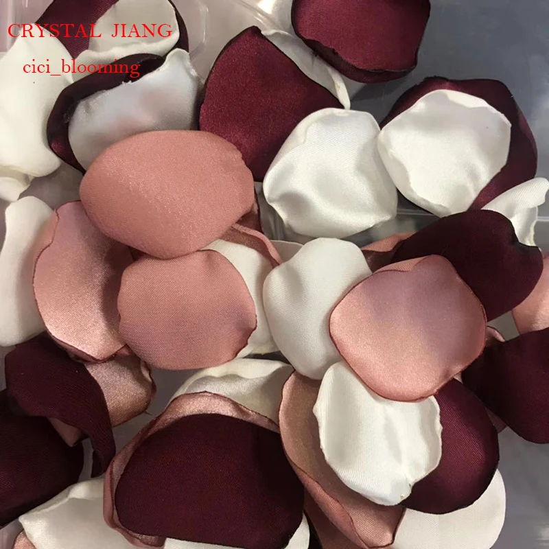 

Burgundy Old Rose and Ivory Petals For Weddings Soft Satin Flower Girl Rose Petal 100 pieces /Lot SALE