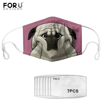 

FORUDESIGNS Cute Pug Dog 3D Print Women Girls Face Masks with 7PCS PM2.5 Filters Elastic Mouth Muffle Washable Eco Mouth Masks