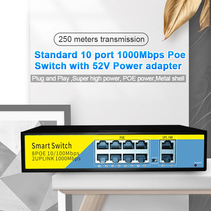 Uplinks para ap sem Fio Câmera de Vigilância de Rede 52v com 8-port Poe + 2 Terow Gigabit Ethernet Switch ou 0-250 Metros Poe 4 Terow poe gigabit ethernet switch 52v com