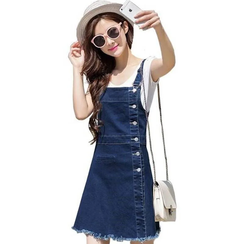 

Denim Dress 2020 New Summer Slim Sweet Style Strap Jeans Dress Women Suspender Denim Sundress Denim Mini Dress Women clothing J6