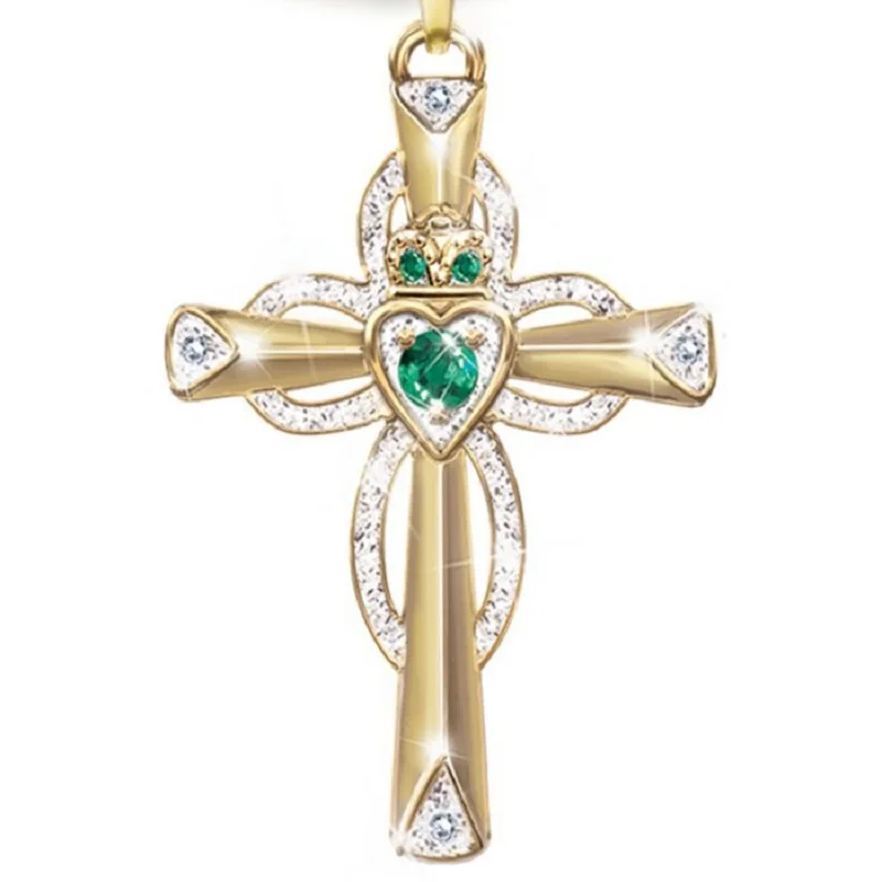 В форме сердца хрустальный крест ожерелье винтажный цвет full CZ Кристалл Золотой цвет ожерелье с кулоном в виде звезды для женщин мужчин христианские ювелирные изделия