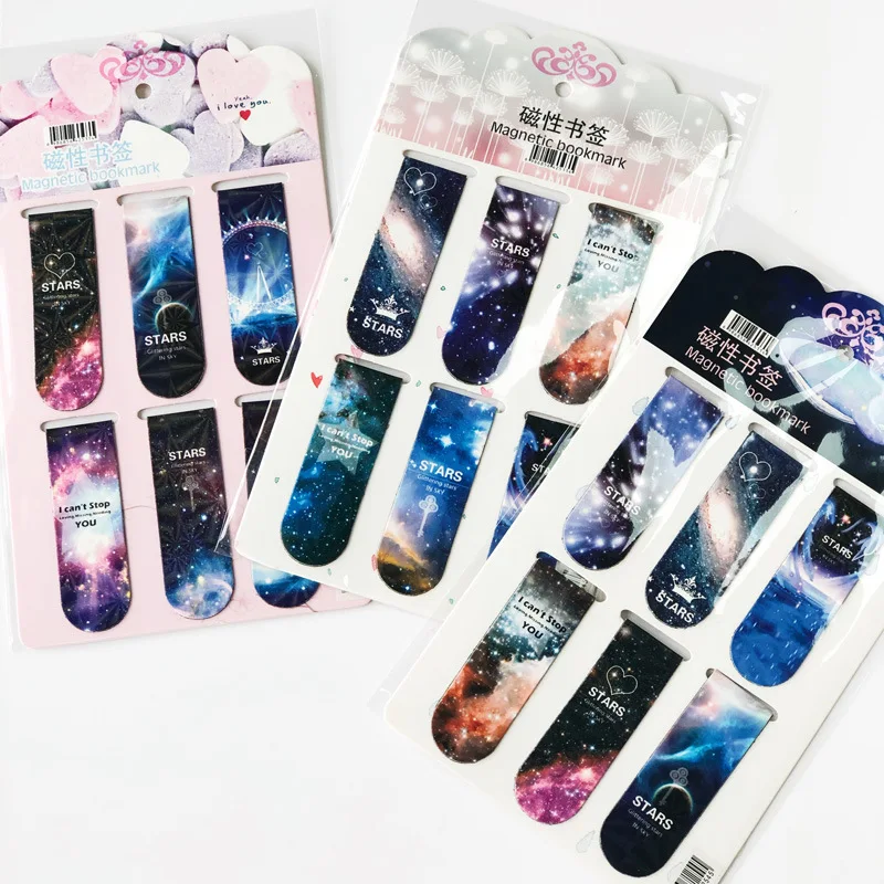 6 pcs/set The Dark Starry Stars Night Magnetic Bookmark Creative Stationery Student Prize Book Accessories afbeelding