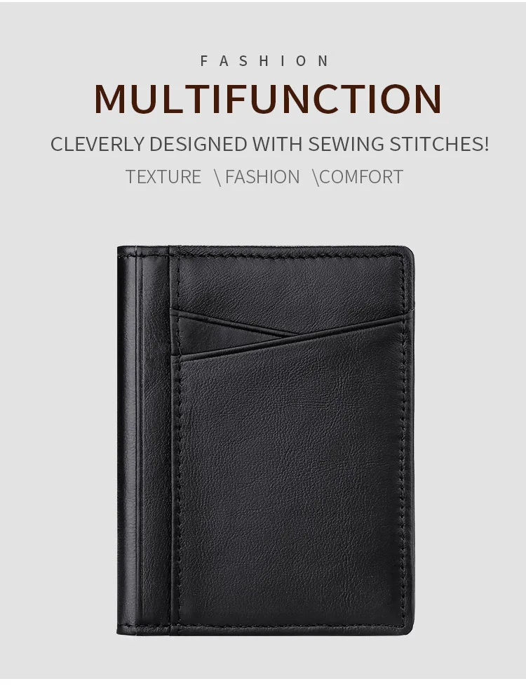 Men Minimalist Slim Card Holder Genuine Leather Card Wallet Slim Line Ultra Thin Mini Small Rfid Passport Id Card Holder Male