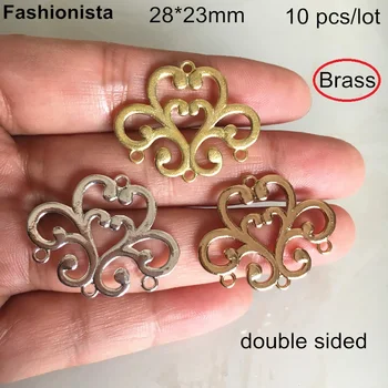 

10 pcs - Double Sided 28*23mm Brass Heart Flower Jewelry Connectors,Thich Metal Multi-loop Earrings Charm Connector,1 to 3