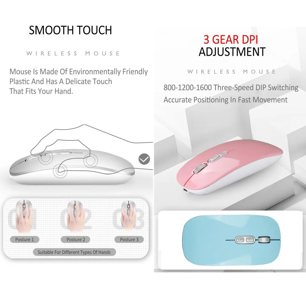 M103 Rechargeable Wireless Mouse Slient Button USB Mini Optical Ultrathin Mice With Charging Cable for Computer Laptop