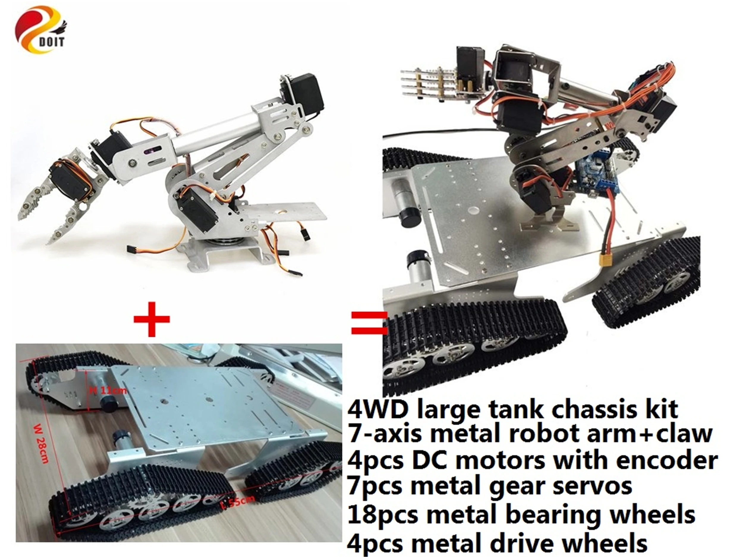 Szdoit 7axis Robot Arm With Gripper + T900 Large Tank Chassis Kit