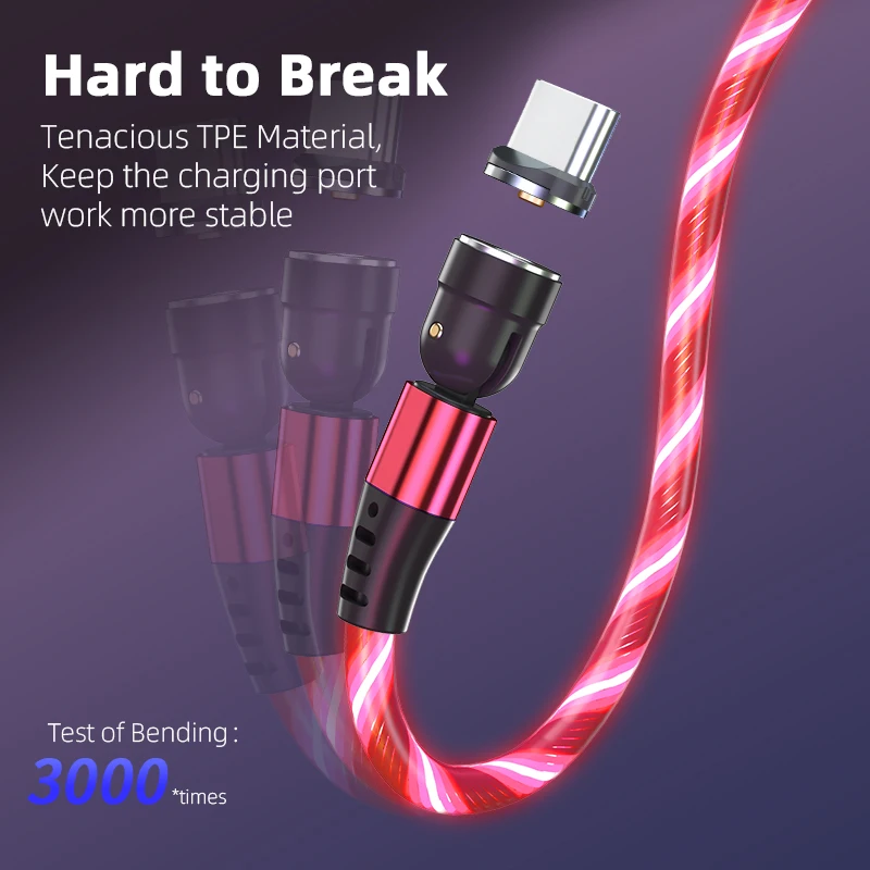 AUFU LED Flowing Light Charging Magnetic USB Cord Glow Type C Cable Magnetic Cable Micro Charger Cable for iPhone Huawei Samsung types of mobile charger