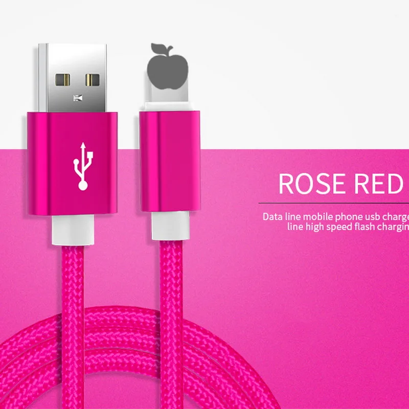 USB кабель для iPhone Xs Max Xr X 8 7 6 6 S 5 5S iPad Быстрая зарядка зарядное устройство кабель для мобильного телефона для iPhone провод шнур 0,25 м 1 м 2 м - Цвет: Rose Red