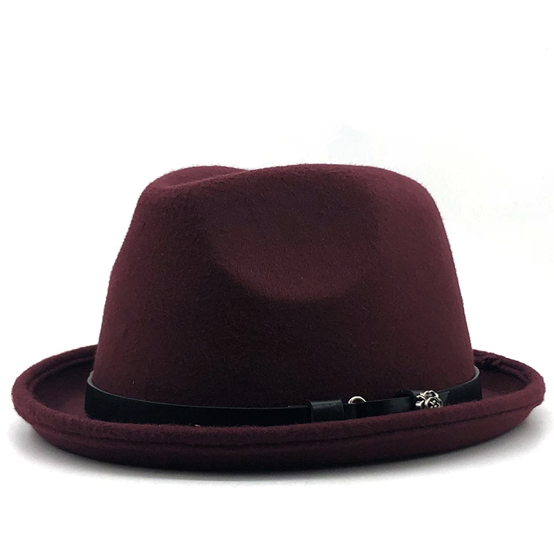 Simple Men's Felt Fedora Hat for Gentleman Winter Autumn Church Roll Up Brim Homburg Dad Jazz Hat 2