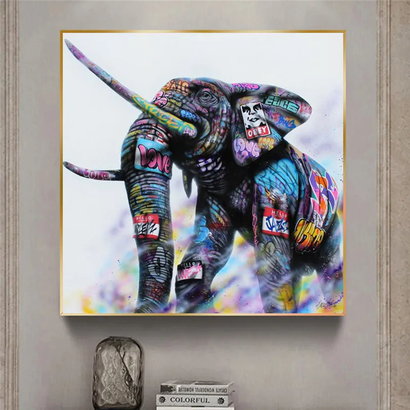 

Animal Graffiti Elephant Canvas Painting On The Wall Kid's Room Decor Poster Prints Wall Pictures for Living Room Home Cuadros