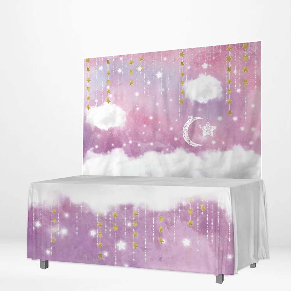 Фон для вечерние НКИ Allenjoy розового цвета с блестящими облаками и бусинами